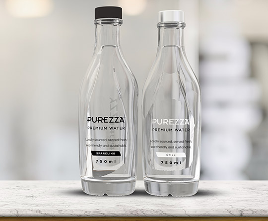 Purezza premium glitrende og stille vannflasker